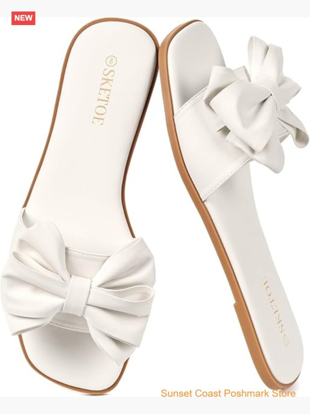 Bow Flat Sandals Open Square Toe Comfortable Slide Slip On Sandals Beach